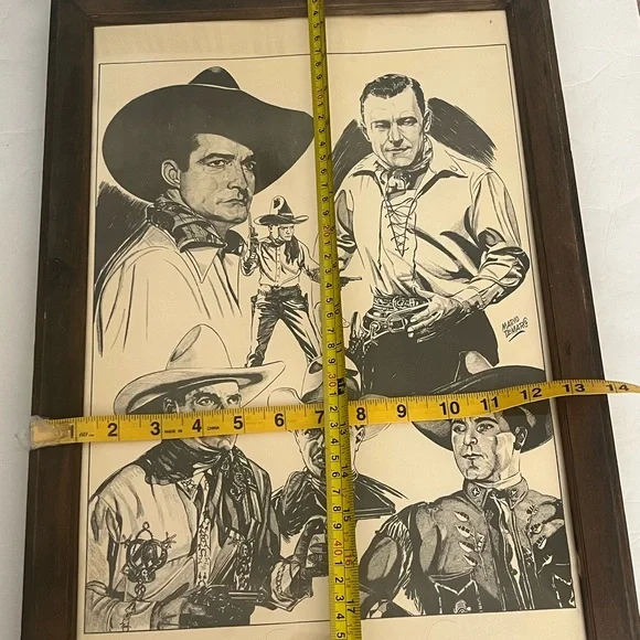 BUCK JONES 6 Cowboys Litho Print by Mario DeMarco Framed 14"X20"(VTG-RARE) - Picture 4 of 5